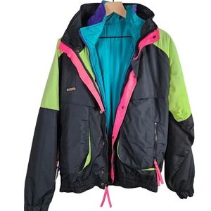 Vintage Columbia Men's 4 in 1 Powder‎ Keg Jacket Coat Men's M Black Neon Teal